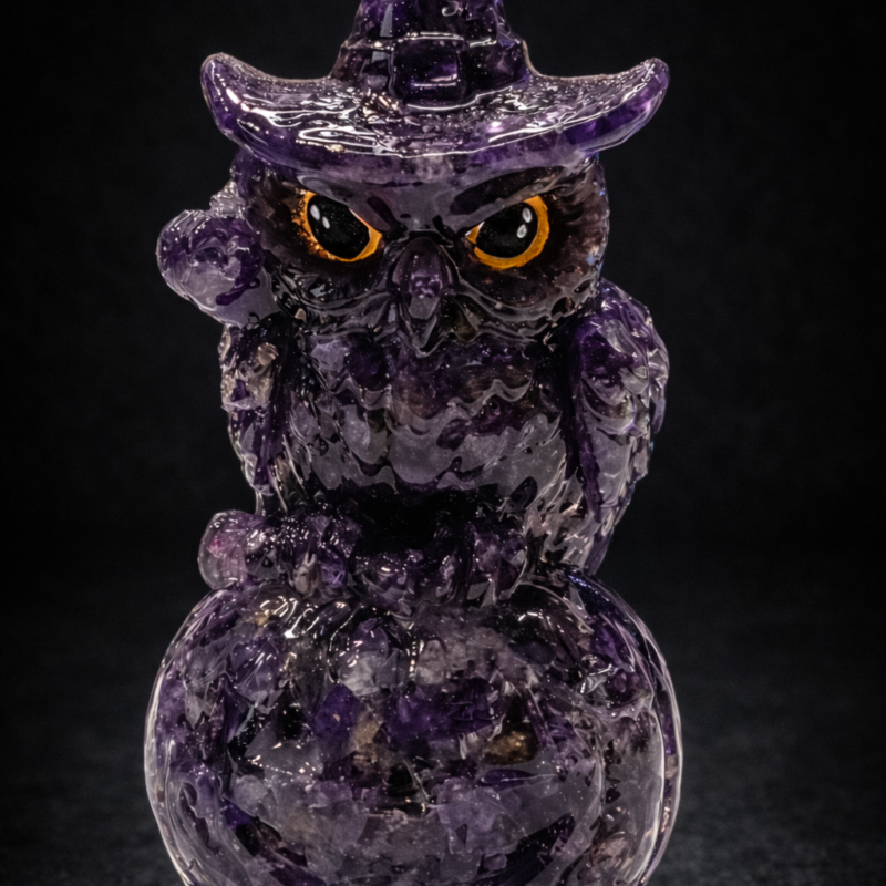 Buho Orgonita Amatista sobre Calabaza - 11 cm