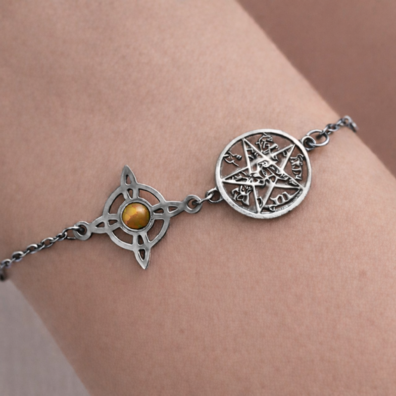 Pulsera Acero Doble Protección con Ojo de Tigre - Acero Inoxidable