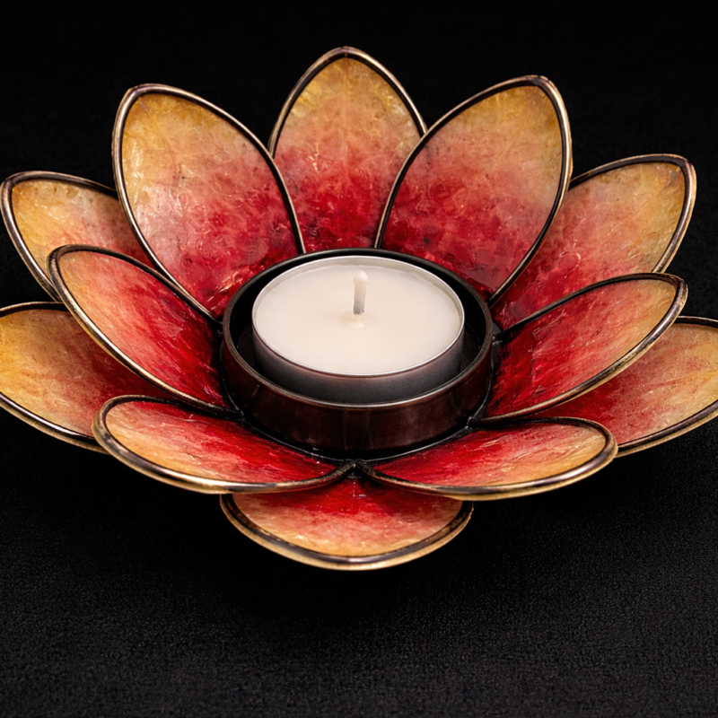 Porta Velas Flor de Loto Bali (Dorado y Rojo)