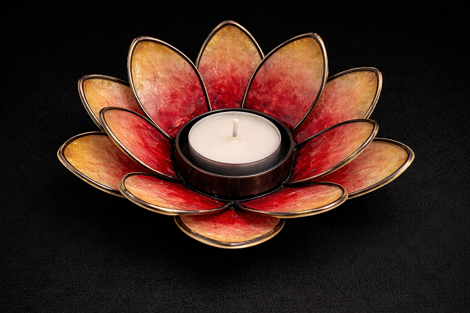 Porta Velas Flor de Loto Bali (Dorado y Rojo)