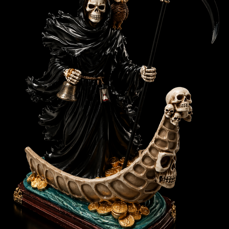 Santa Muerte Negra en Barca - 20 cm