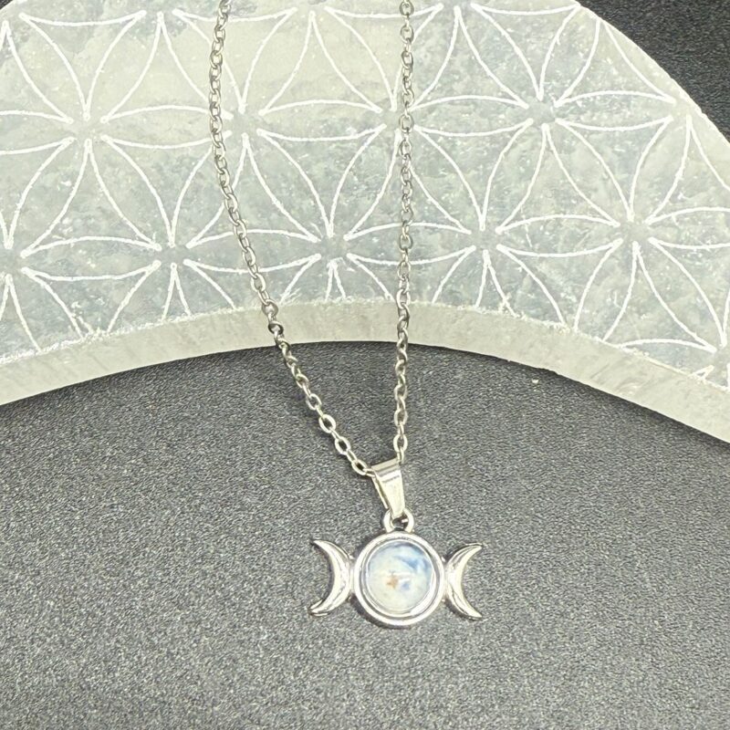 Colgante Triple Luna Sodalita Acero Inoxidable Mod 2