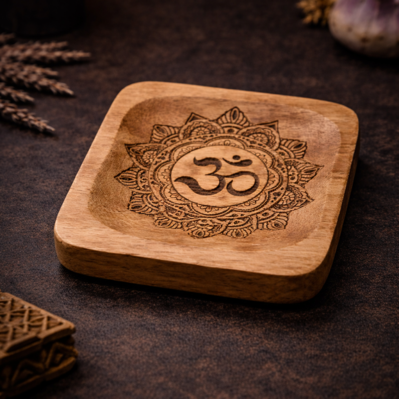 Plato de Madera Símbolo de Om 11x11cm