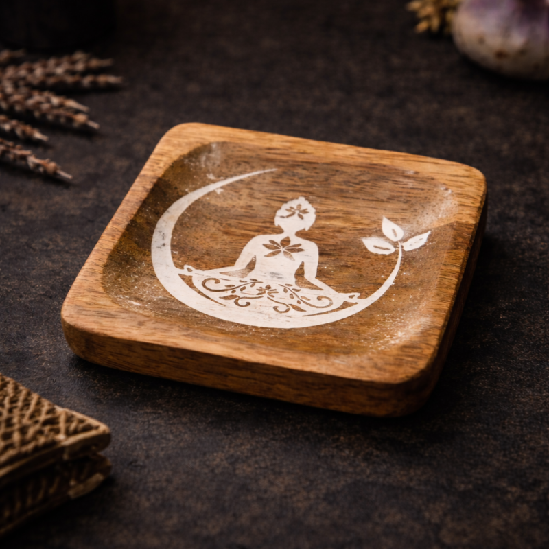 Plato de Madera con Buda 11x11cm