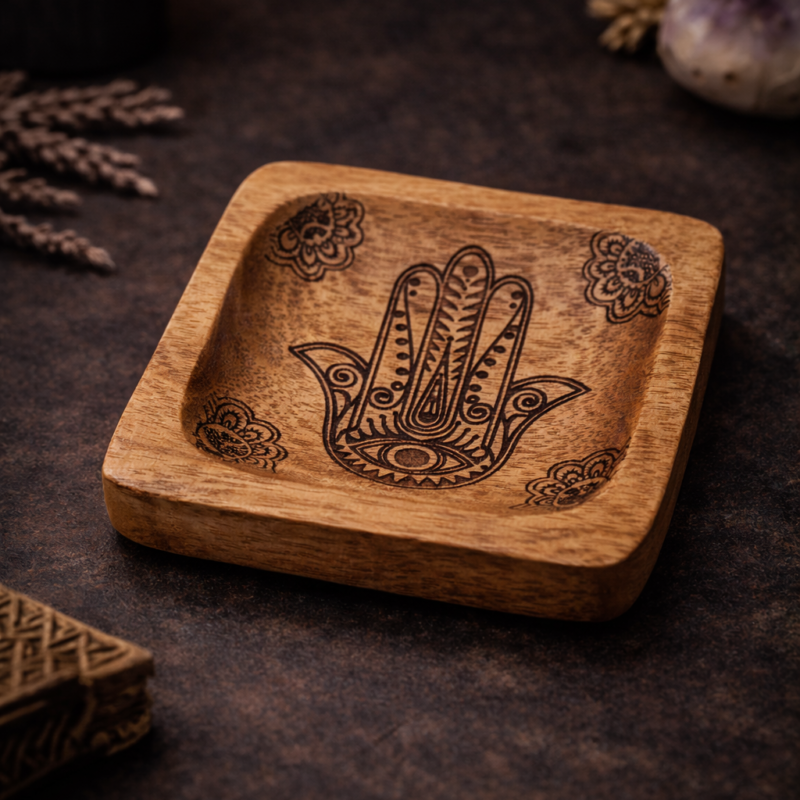 Plato de Madera Mano de Fátima 10x10cm
