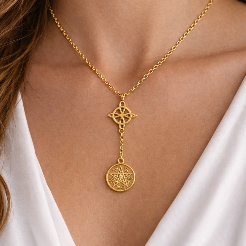 Colgante Doble Protección Dorado - Acero Inoxidable (Mod 1)