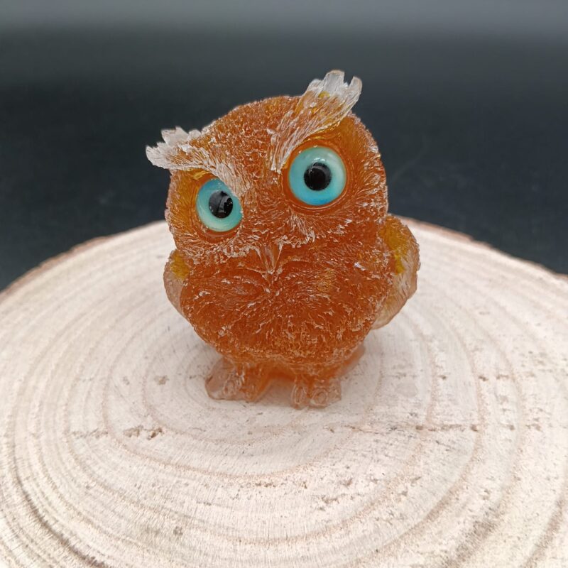 Búho de Orgonita Citrino (Mod 2, Ojos Aleatorios, 6 cm)