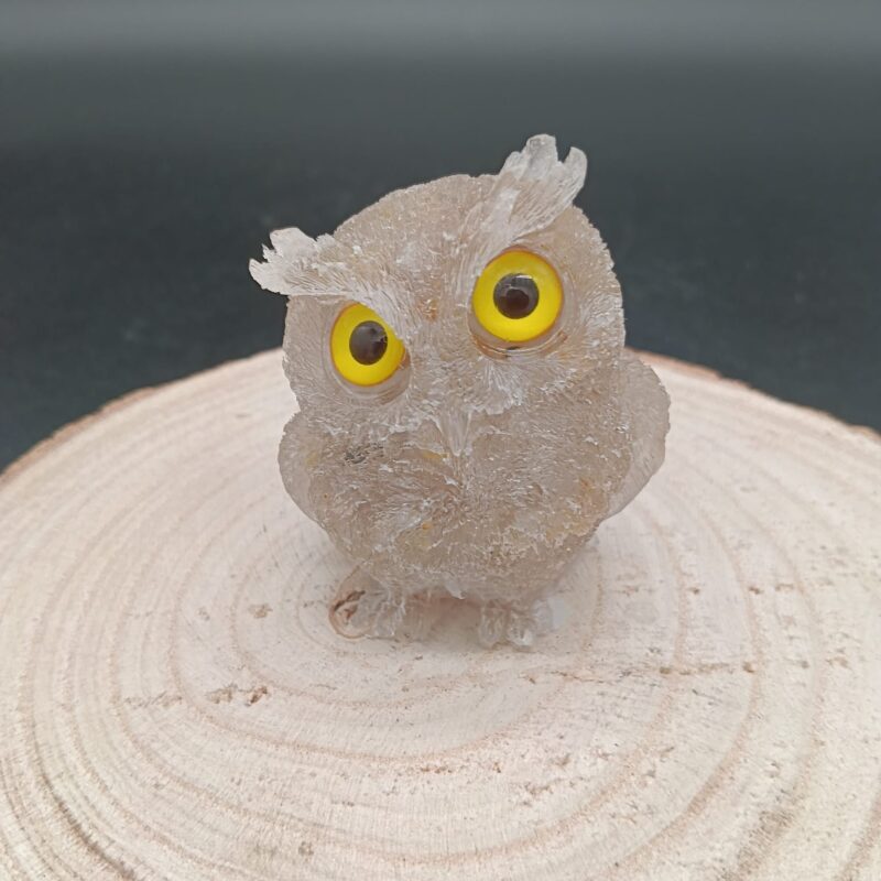 Búho de Orgonita Cuarzo Rutilado (6 cm) (Ojos Aleatorios)