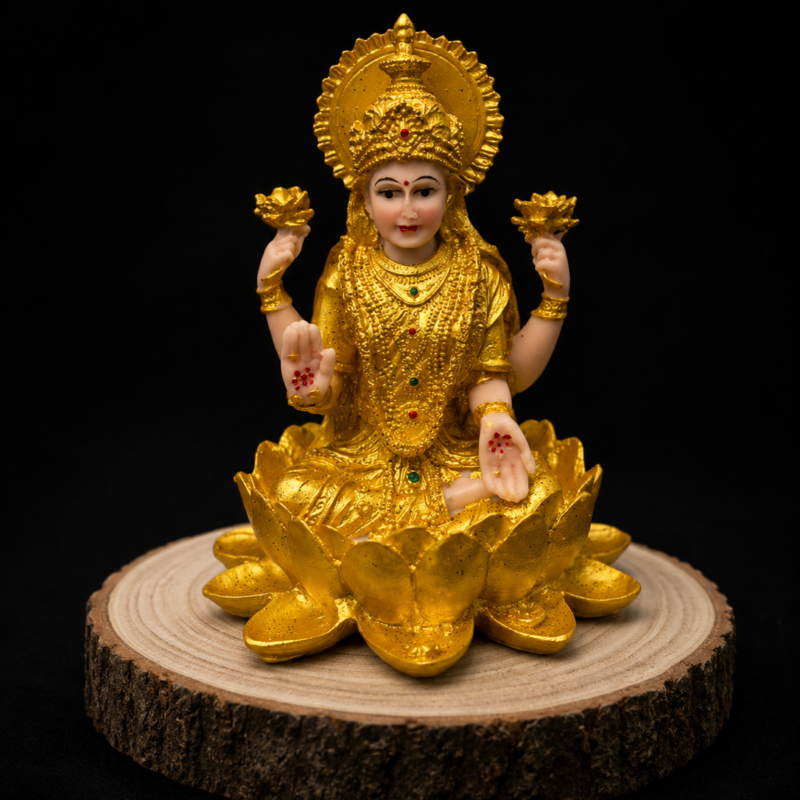 Diosa Laxmi Dorada 14x12 cm