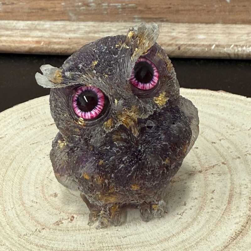 Búho de Orgonita Amatista y Dorado (6 cm) (Ojos Aleatorios)