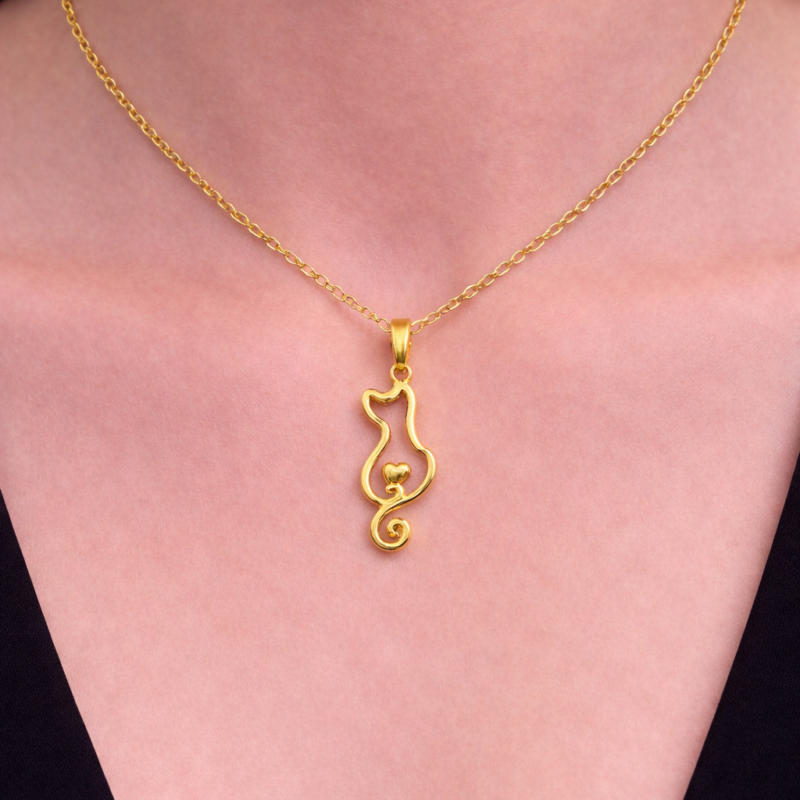 Colgante Silueta Gato Acero Inoxidable Dorado