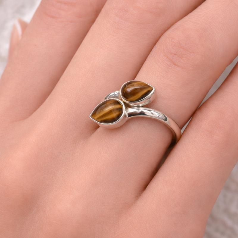 Anillo con Lágrimas de Ojo de Tigre - Plata de Ley