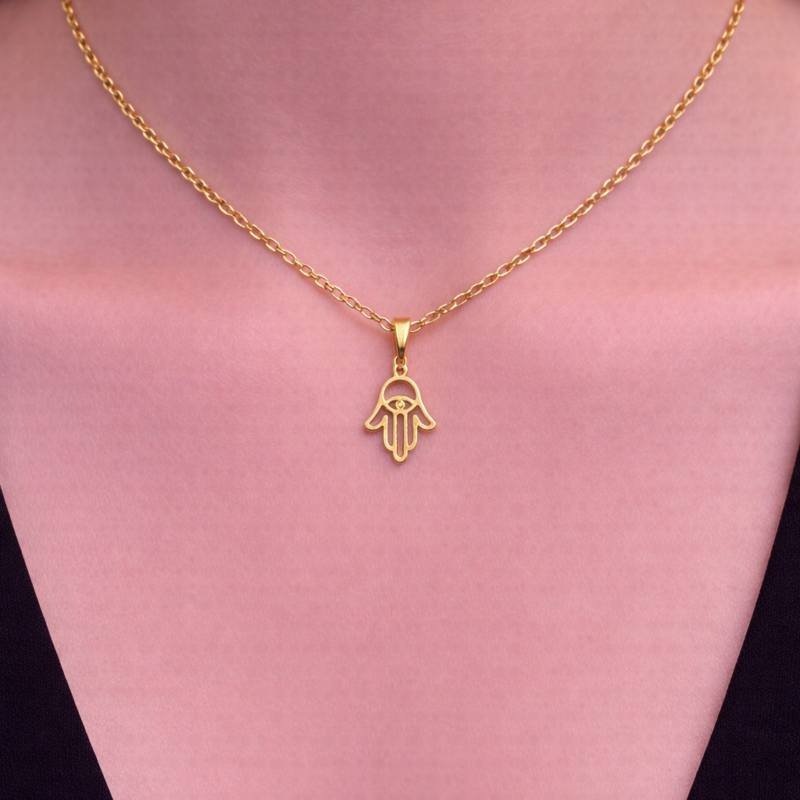 Colgante Acero Mano de Fátima Dorada