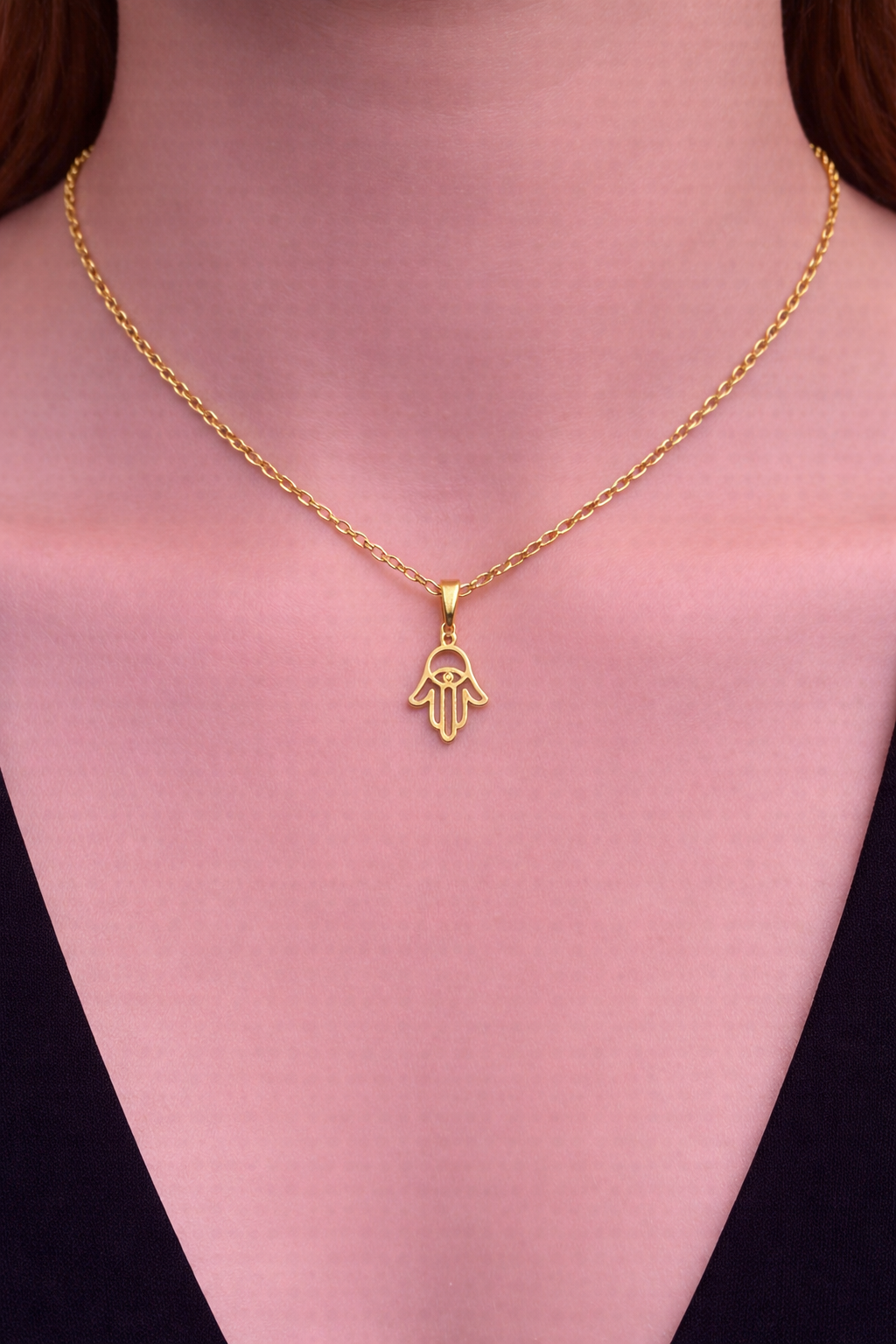 Colgante Acero Mano de Fátima Dorada