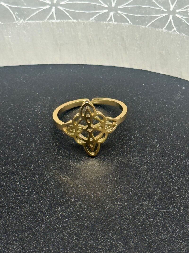 Anillo Ajustable Nudo de Bruja Acero Dorado (Mod 3)