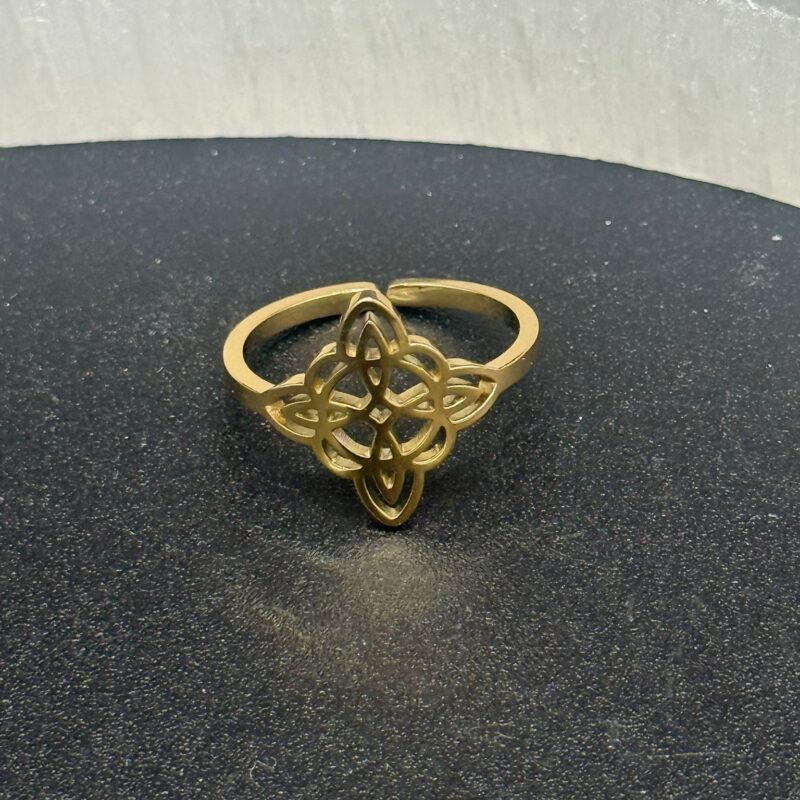 Anillo Ajustable Nudo de Bruja Acero Dorado (Mod 3)