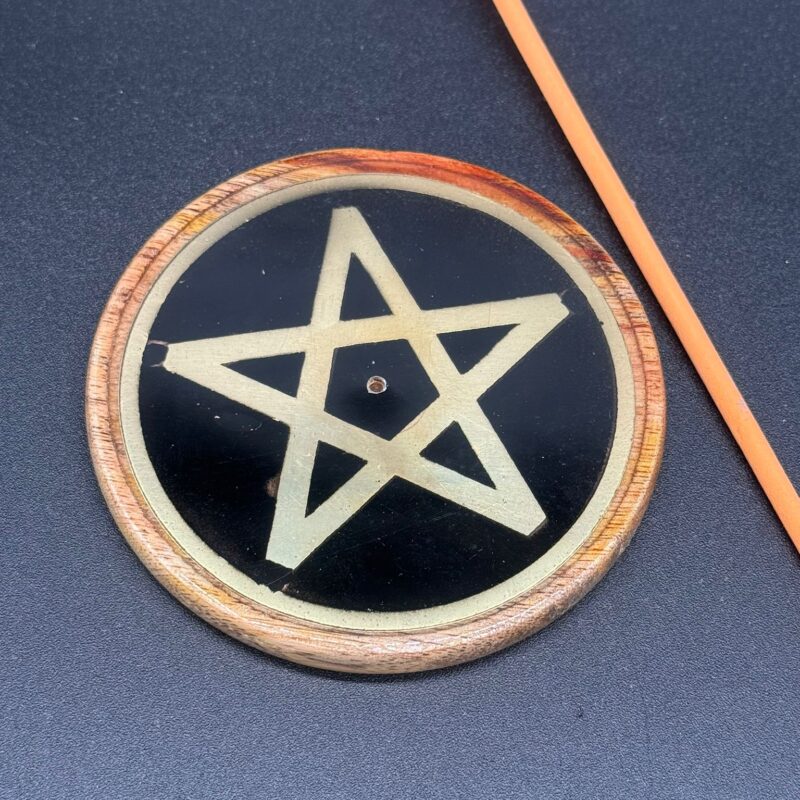 Porta Incienso Disco de Madera Pentagrama