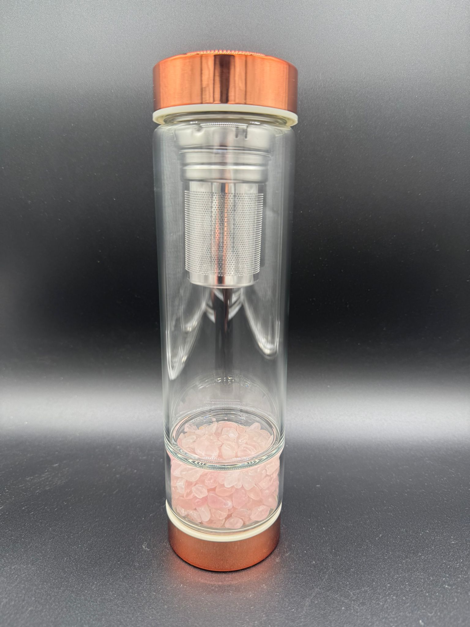 Botella con Infusor de Té y Cuarzo Rosa