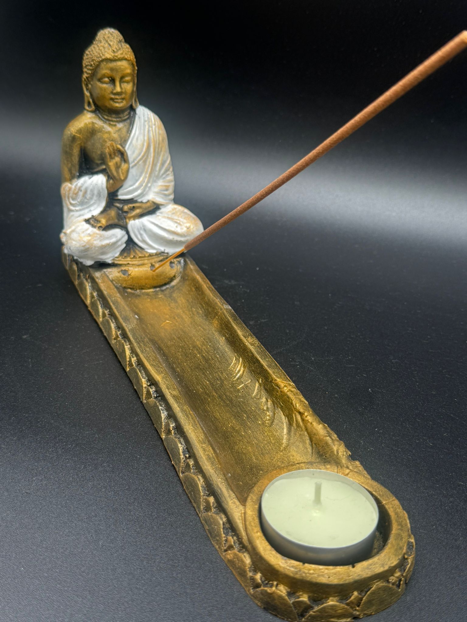 Porta Incienso/Vela Buda Oro Viejo - Imagen 2