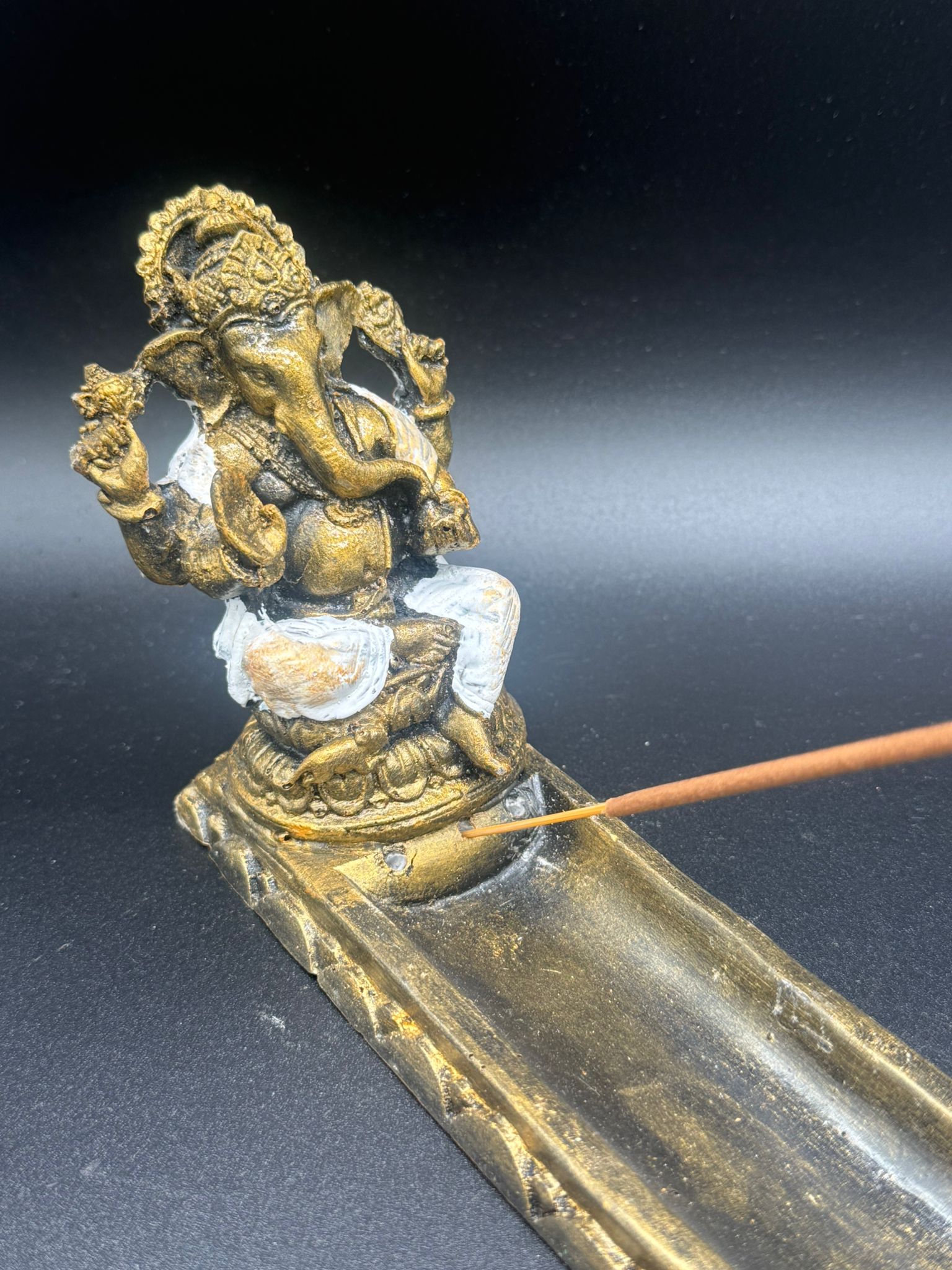 Porta Incienso/Vela Ganesha Oro Viejo