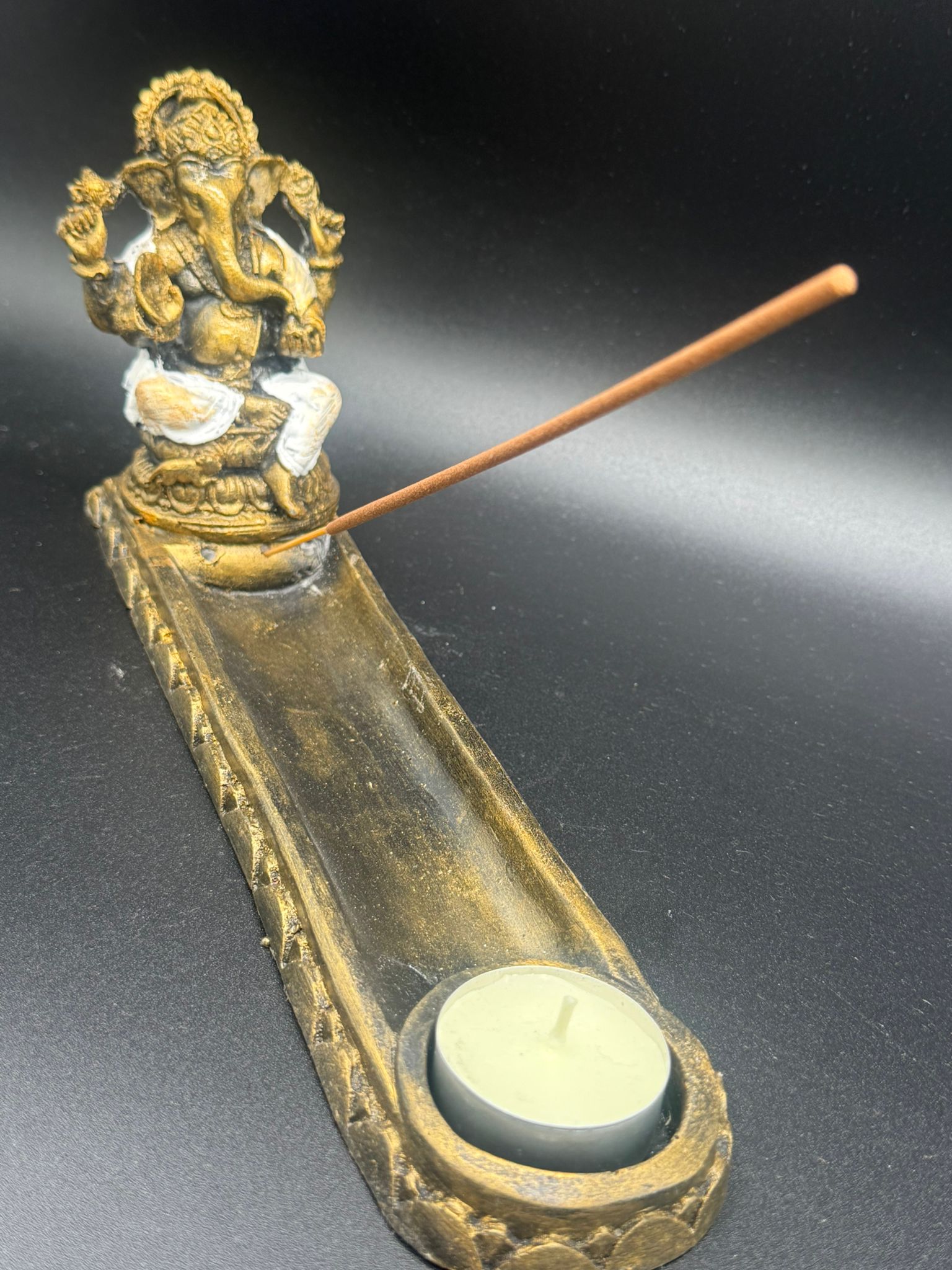 Porta Incienso/Vela Ganesha Oro Viejo - Imagen 2