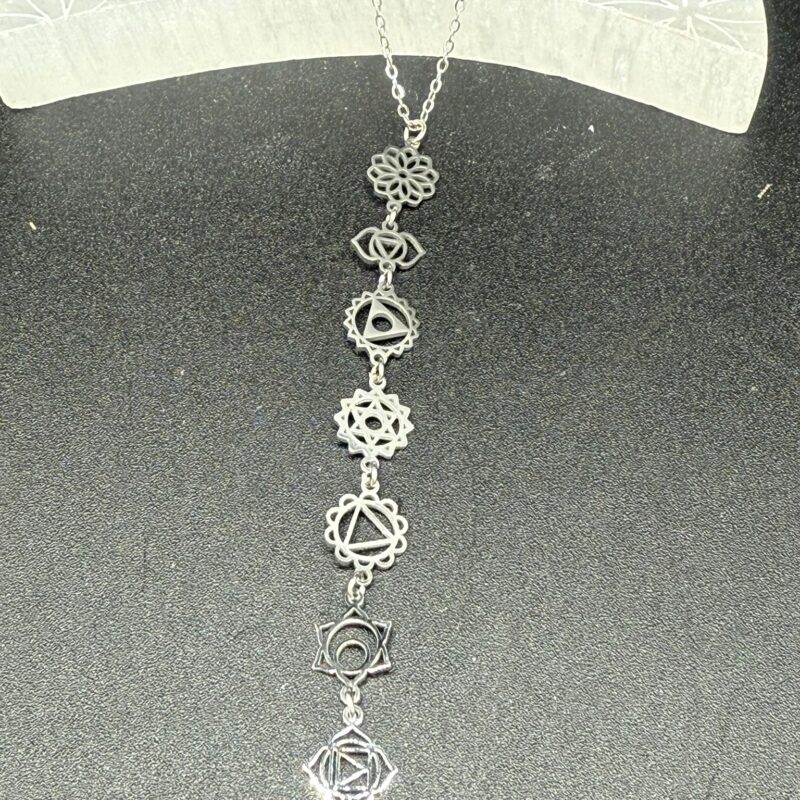 Colgante 7 Chakras Acero Inoxidable Plateado