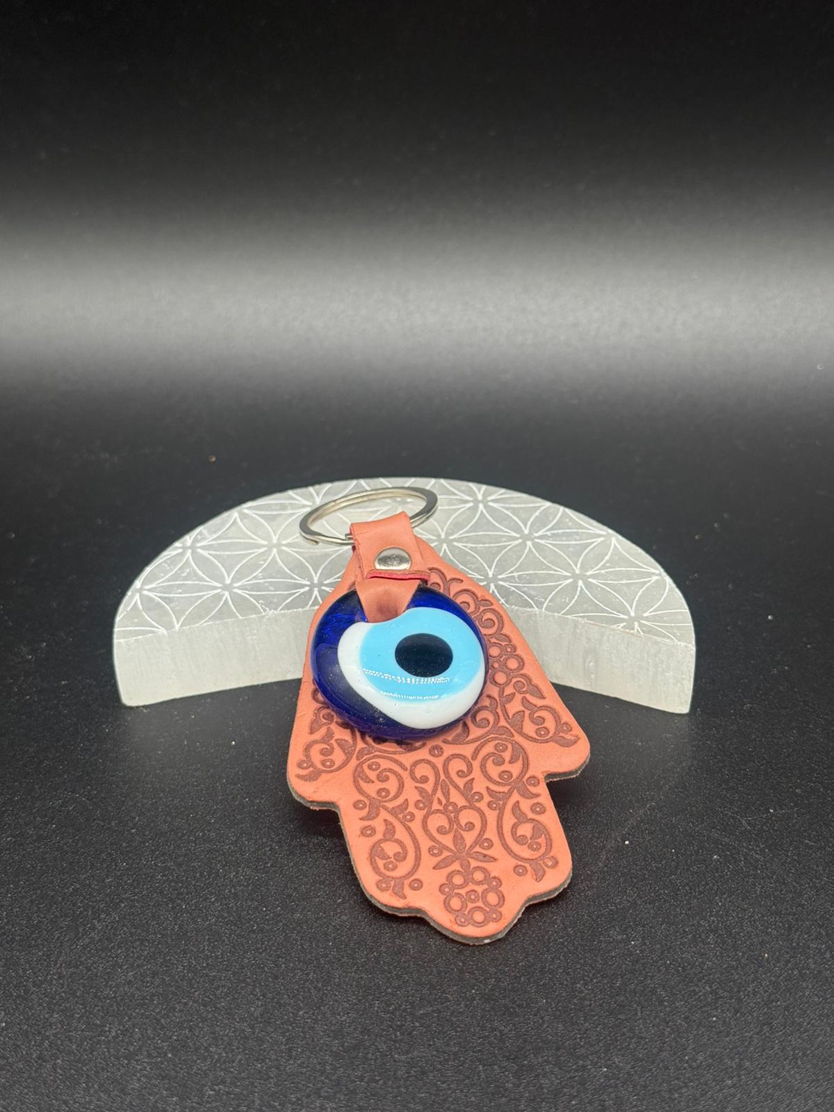 Llavero Mano de Fátima con Ojo Turco (Marrón Claro)