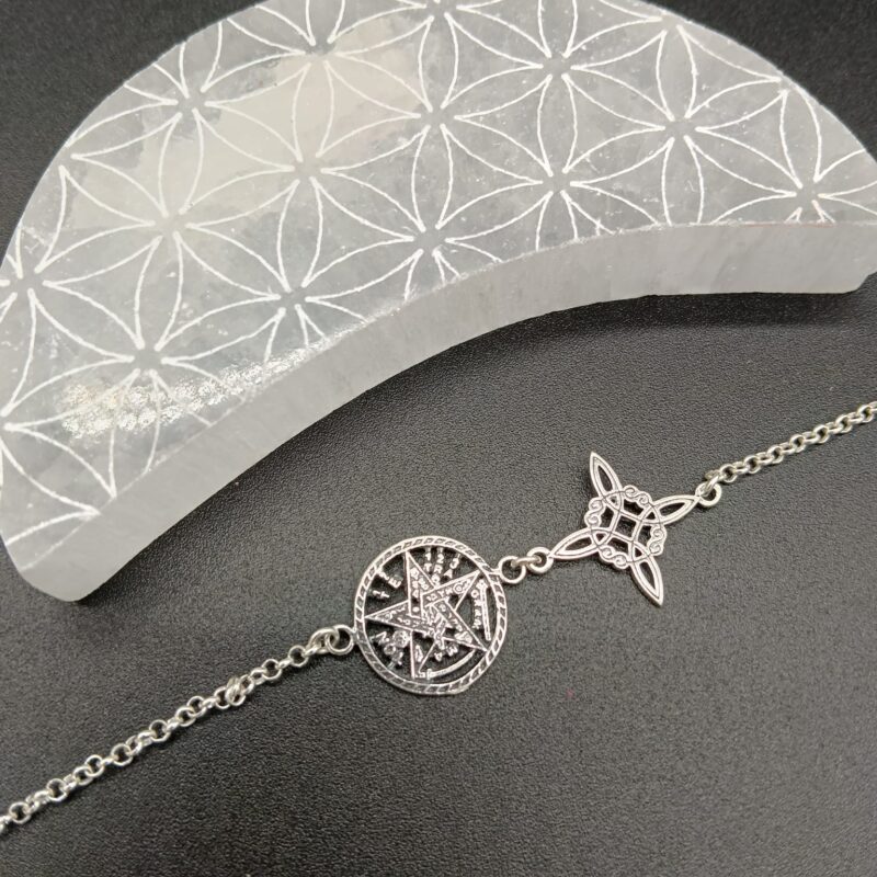 Pulsera Doble Protección (Nudo de Bruja y Tetragramatón) - Plata de Ley (Mod 1)