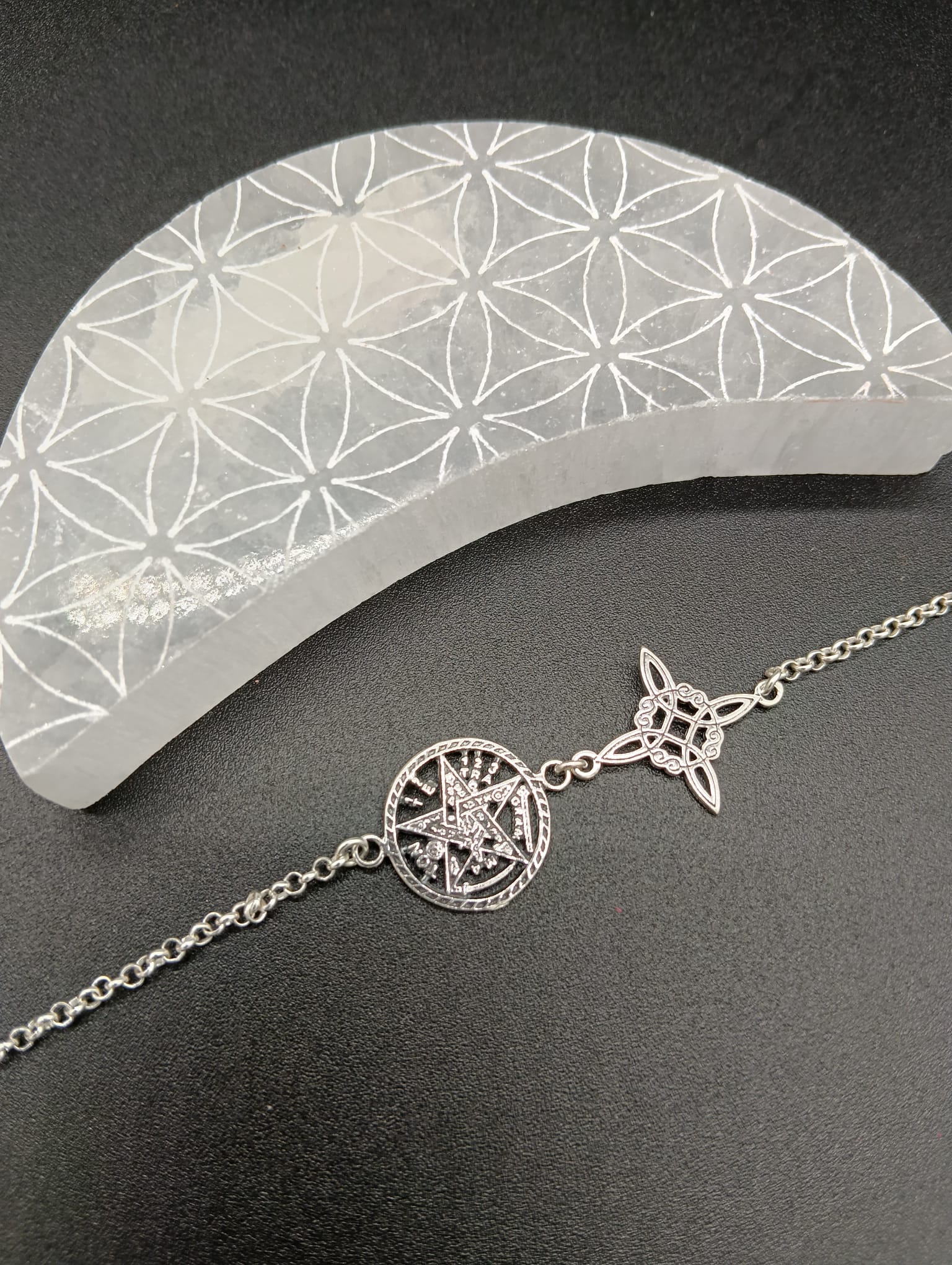 Pulsera Doble Protección (Nudo de Bruja y Tetragramatón) - Plata de Ley (Mod 1)