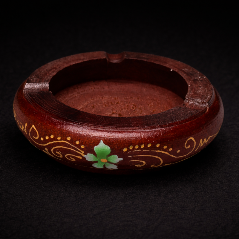 Cenicero de Madera con Flor Verde - 10 cm