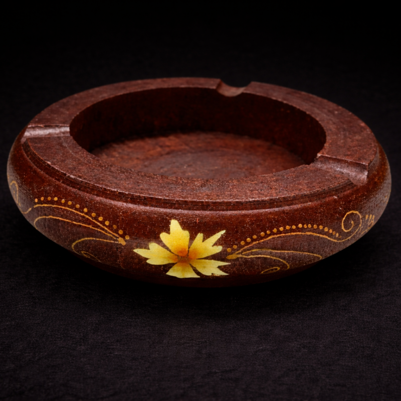 Cenicero de Madera con Flor Amarilla - 12 cm