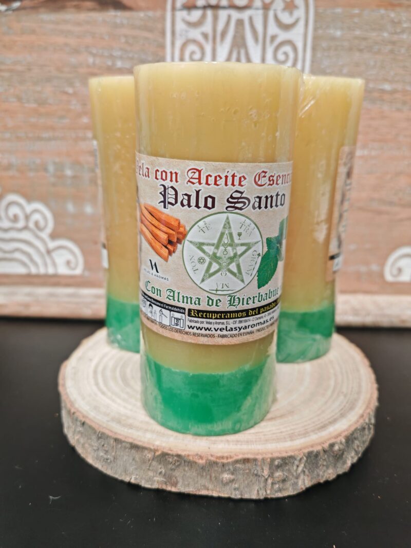 Velón de Palo Santo con Alma de Hierbabuena