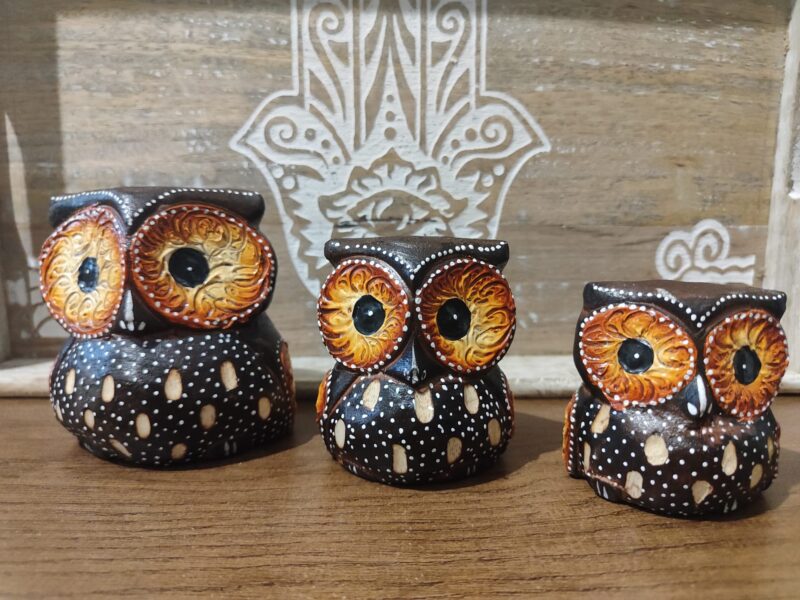 Trio de Búhos de la Suerte en Madera (Modelo 1)