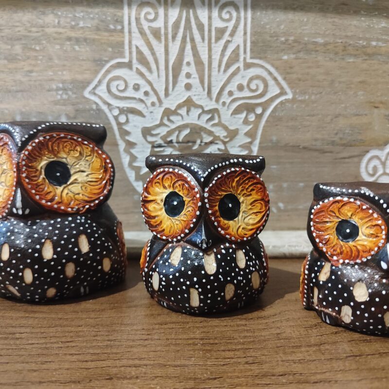 Trio de Búhos de la Suerte en Madera (Modelo 1)
