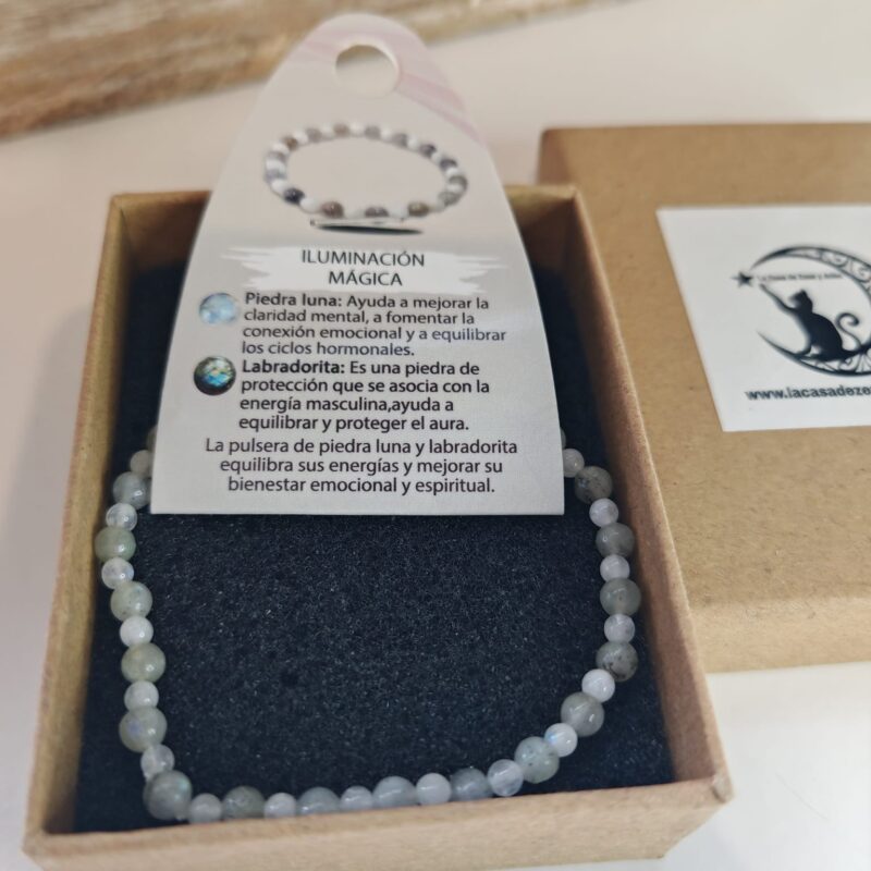 Pulsera Iluminación Mágica (Piedra Luna y Labradorita) 4mm