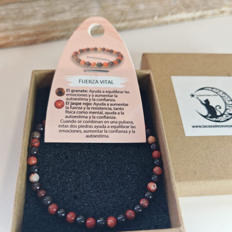 Pulsera Fuerza Vital (Granate y Jaspe Rojo) 4mm