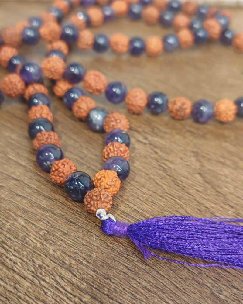 Japa Mala Rudraksha y Amatista - Imagen 2