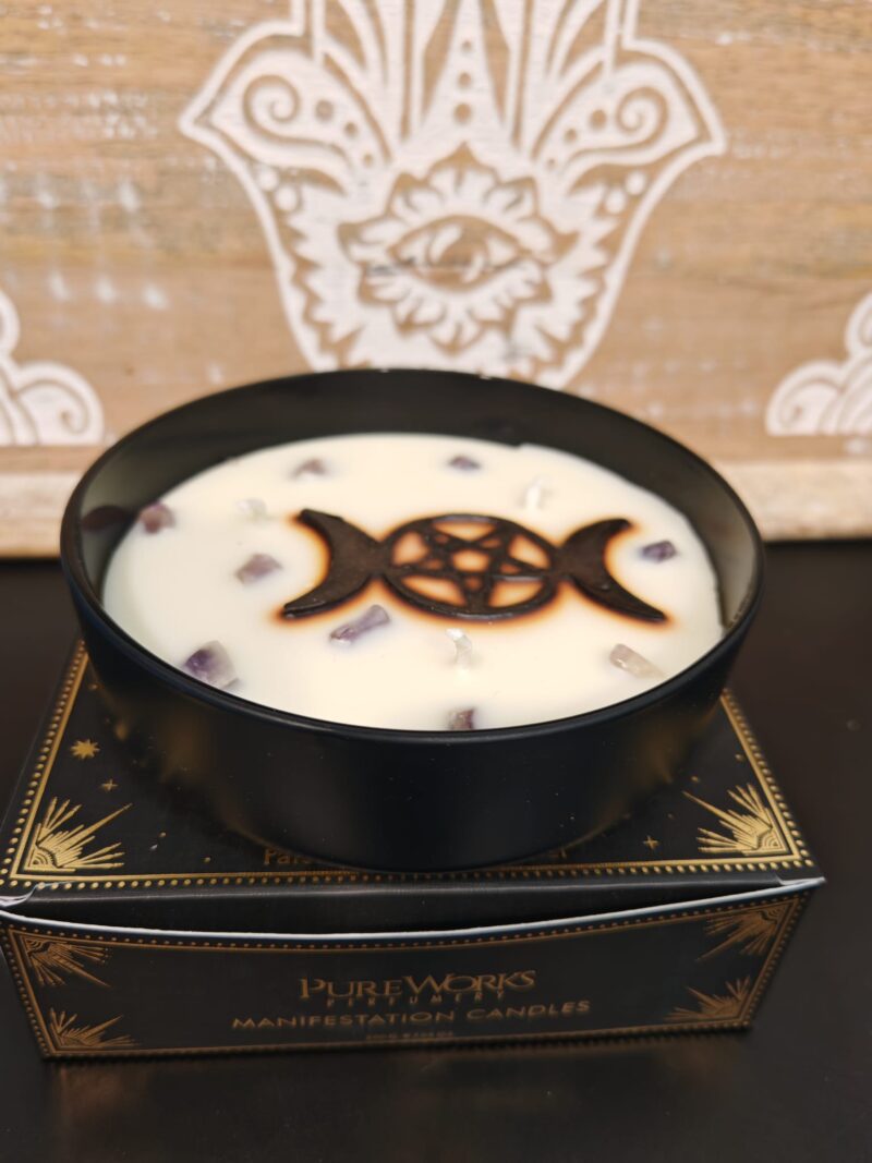 Velón Triple Luna Palo Santo - Lavanda con Amatista Colección Esotérica