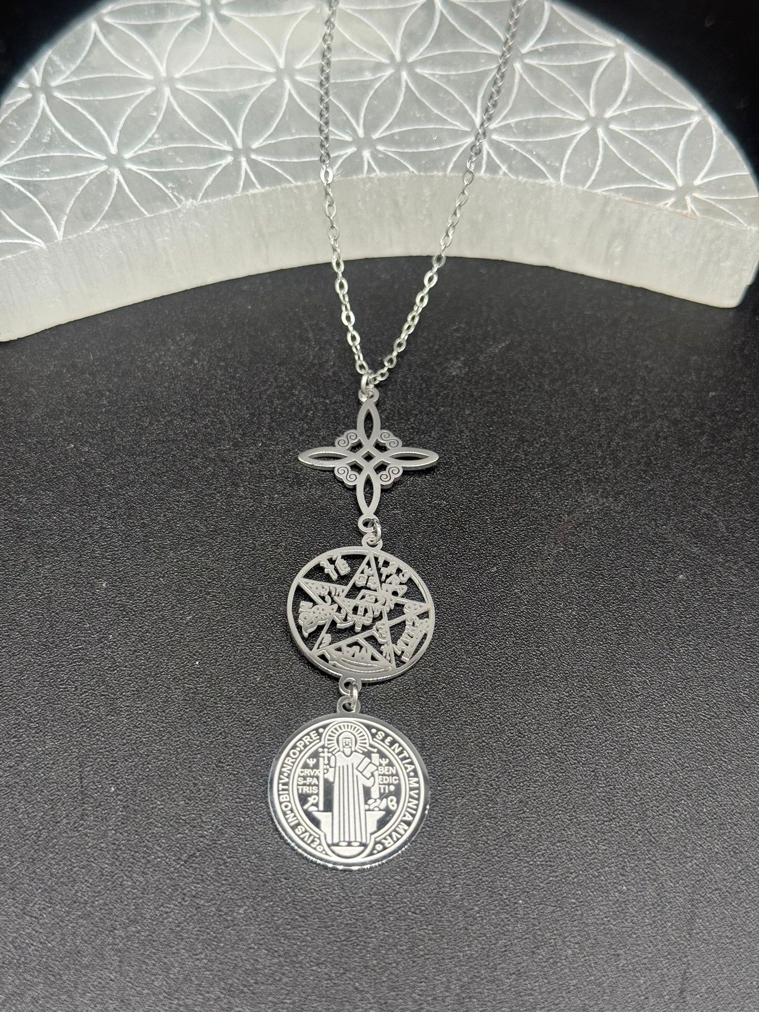 Colgante Trilple Protección Acero Plateado