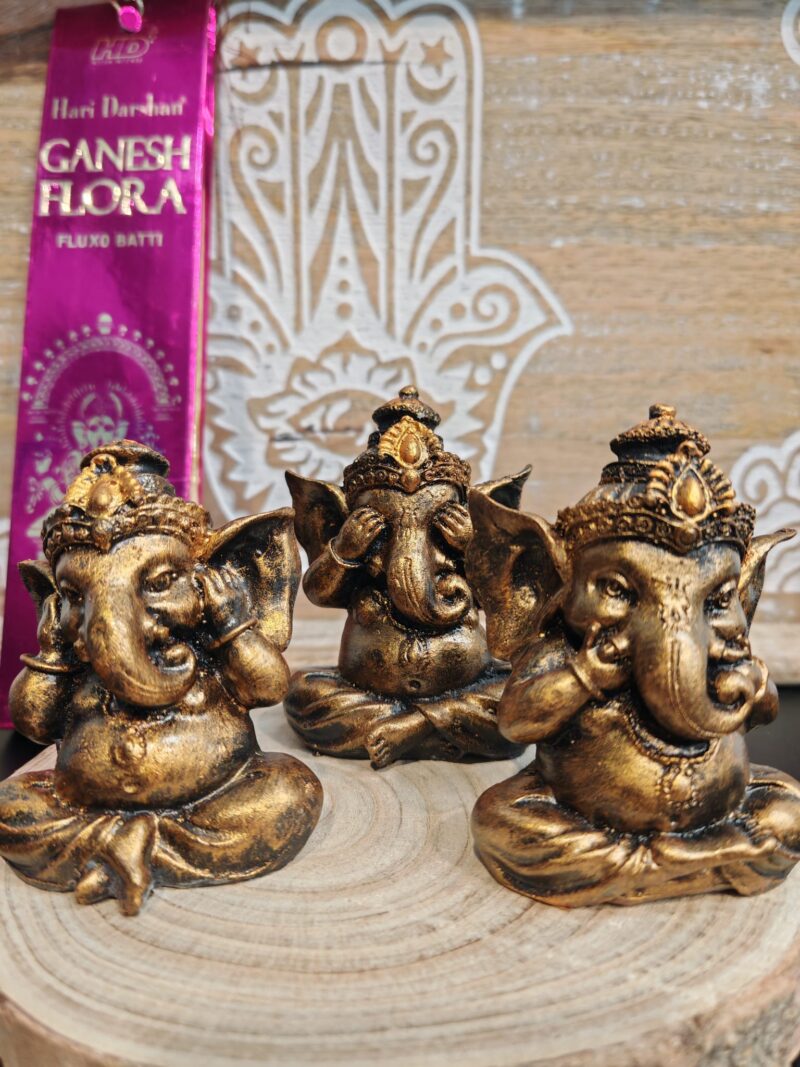 Trio Ganeshas No Ver, No Oir, y Callar Dorada
