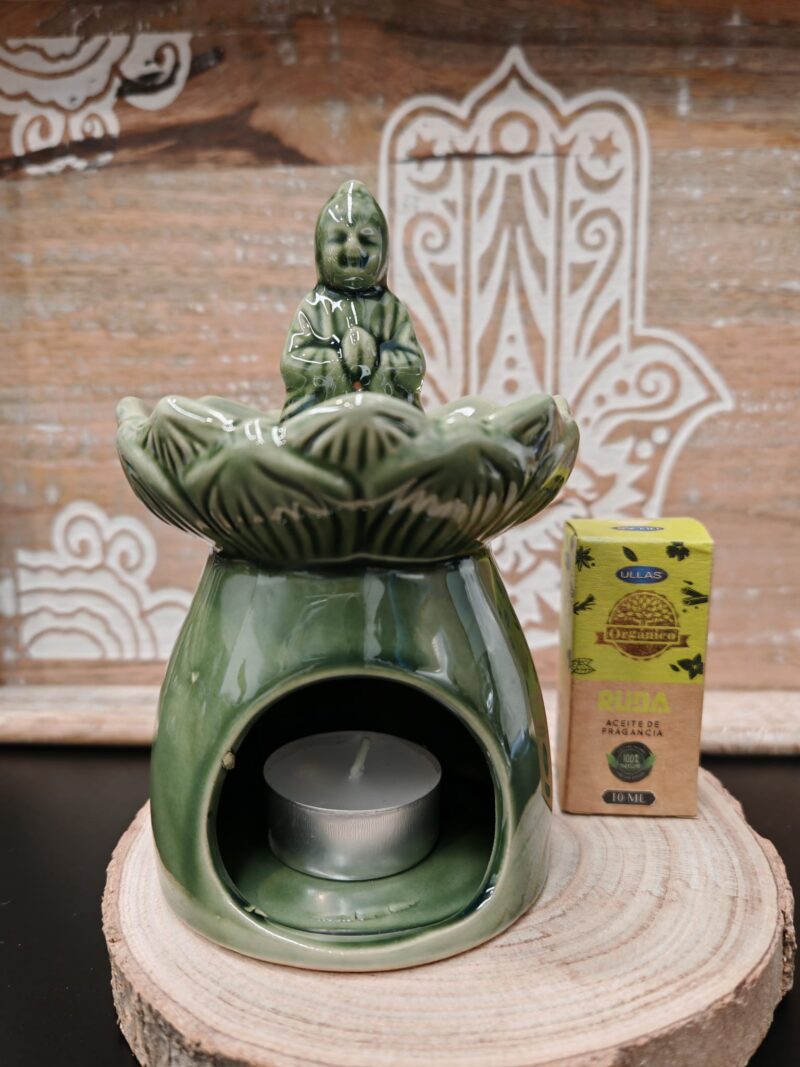 Quemador Esencias Flor Loto y Buda Verde
