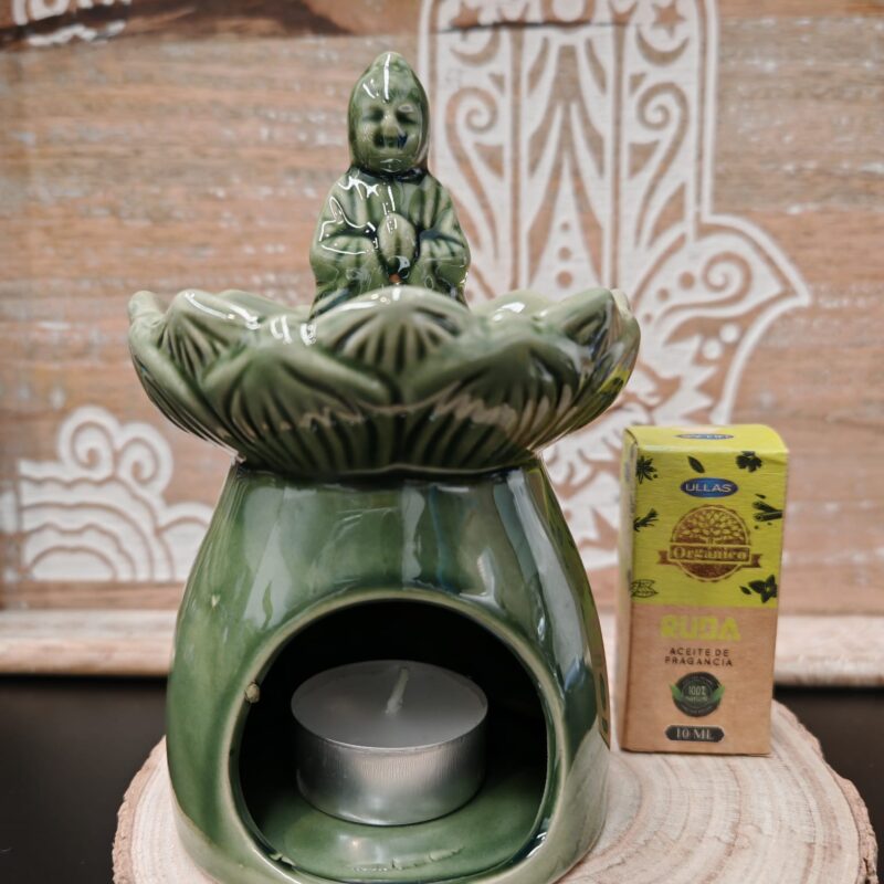 Quemador Esencias Flor Loto y Buda Verde