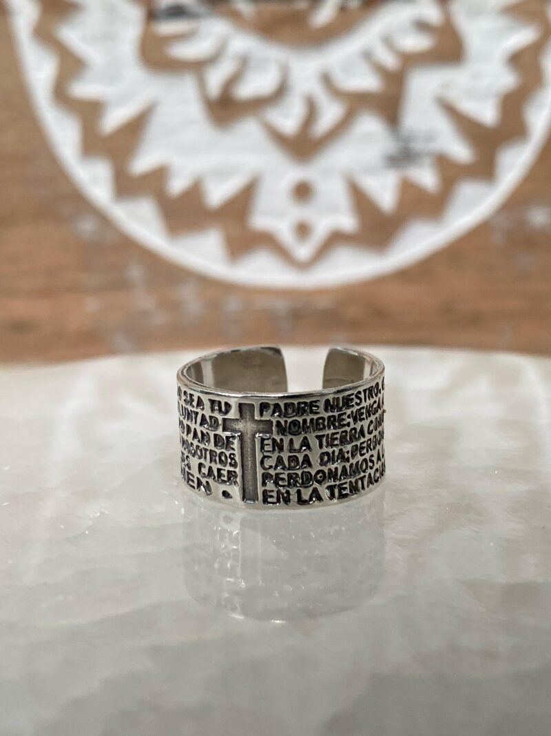 Anillo Ajustable con Oración del Padre Nuestro - Plata de Ley