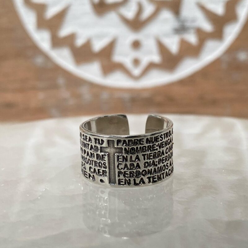 Anillo Ajustable con Oración del Padre Nuestro - Plata de Ley