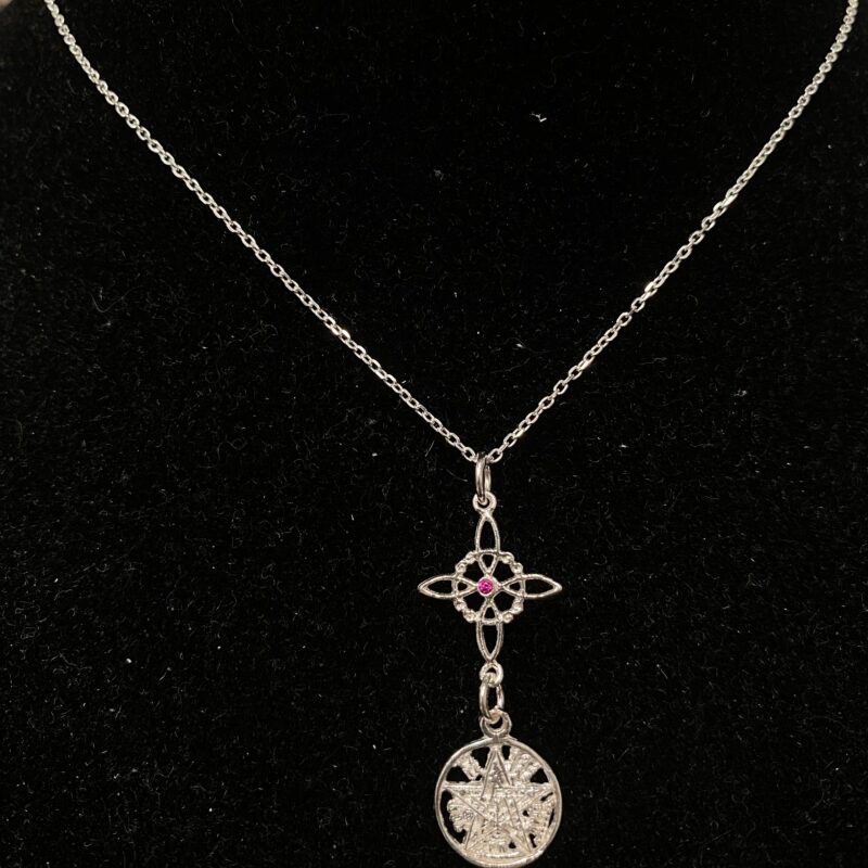 Colgante Doble Protección con Cristal Roja - Plata de Ley