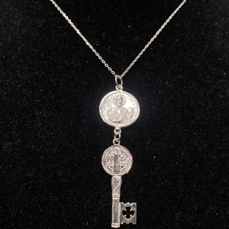 Colgante Doble Protección San Judas y San Benito - Plata de Ley