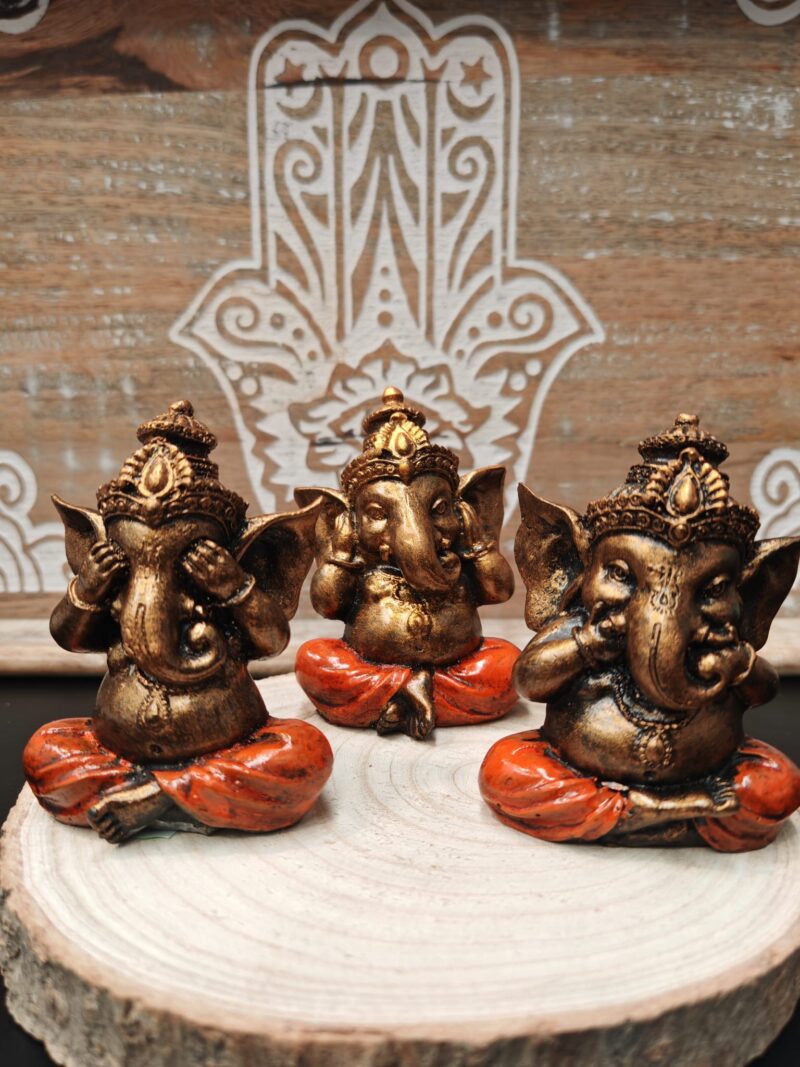 Trio Ganeshas No Ver, No Oir, y Callar Naranja