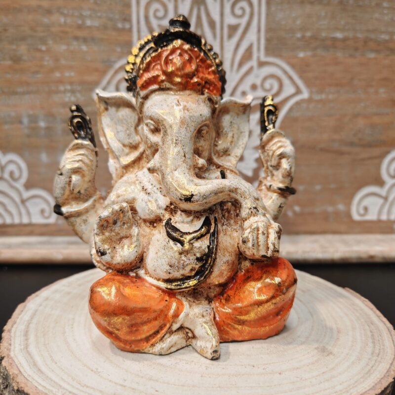 Ganesha Blanca Brillo Naranja 13,5cm