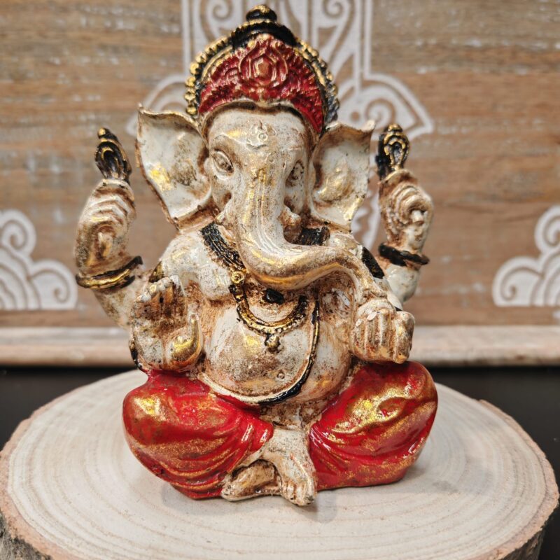 Ganesha Blanca Brillo Rojo 13,5cm