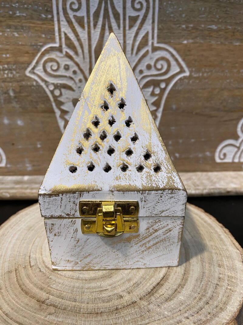 Porta Incienso Conos Pirámide Blanco y Dorado